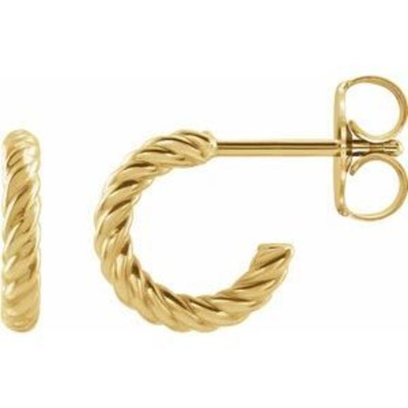 14K Yellow Gold Rope Hoop EarringsTwisted Hoop Earrings for Gift - 9mm